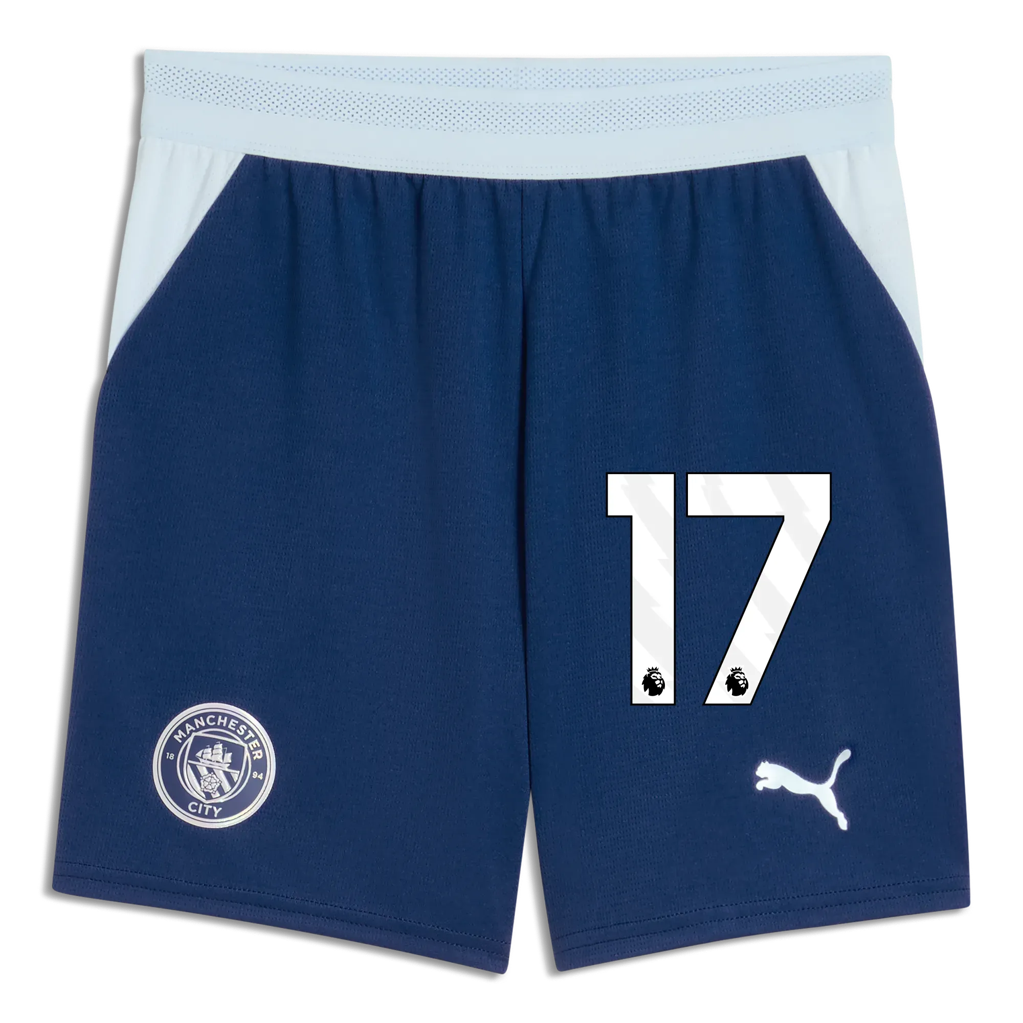 Kids Manchester City Football Shorts 2026/27 with #17 | Manchester City Shop