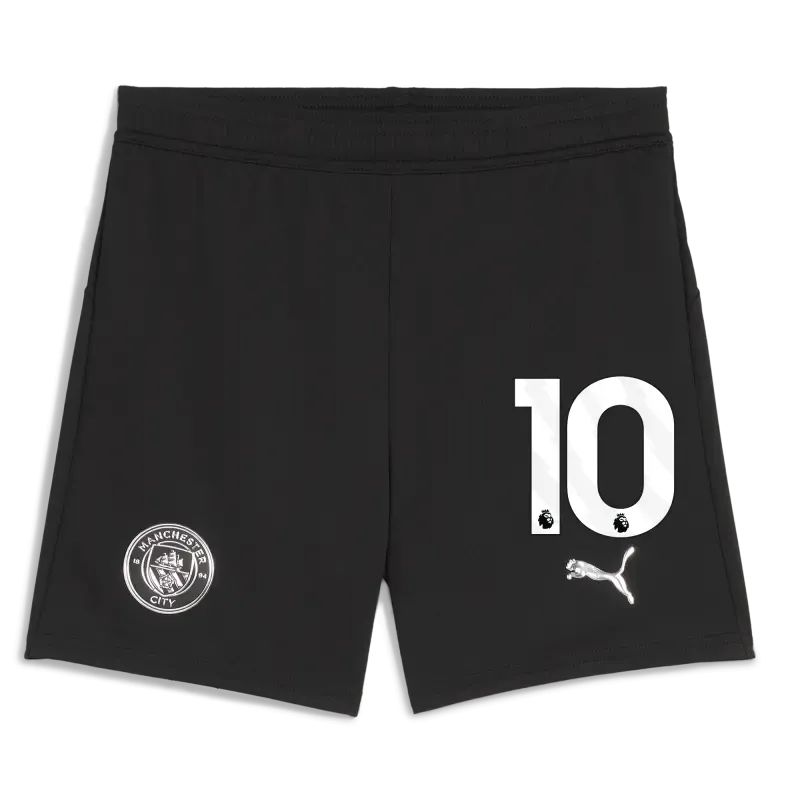 Kids' Manchester City Football Shorts Black 2025/26 With #10