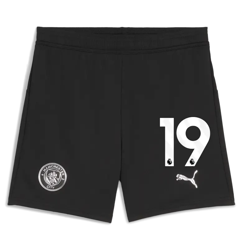 Kids' Manchester City Football Shorts Black 2025/26 With #19