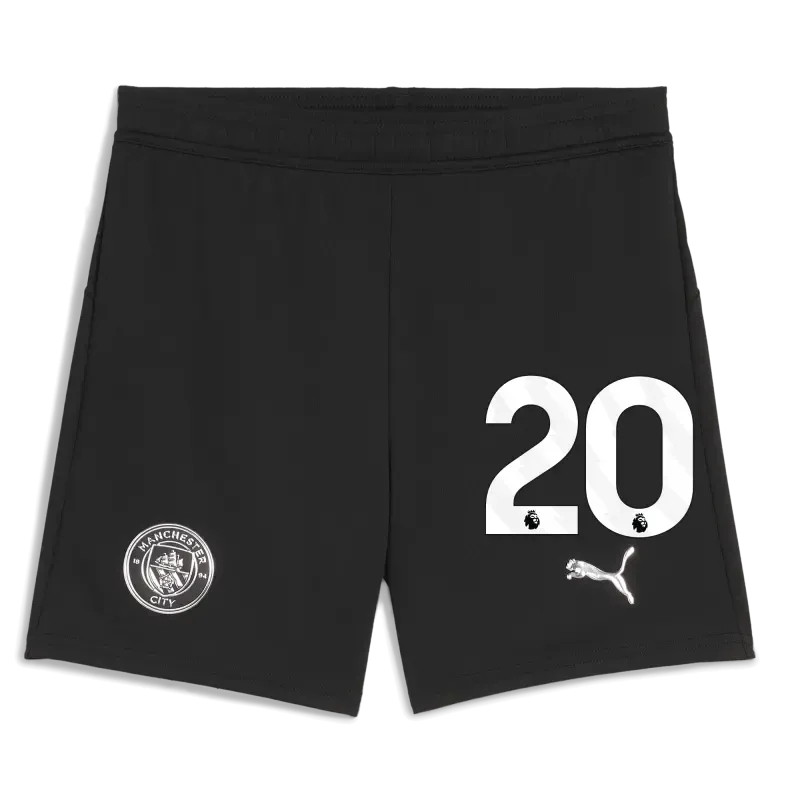 Kids' Manchester City Football Shorts Black 2025/26 With #20