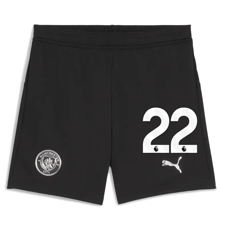 Kids' Manchester City Football Shorts Black 2025/26 With #22