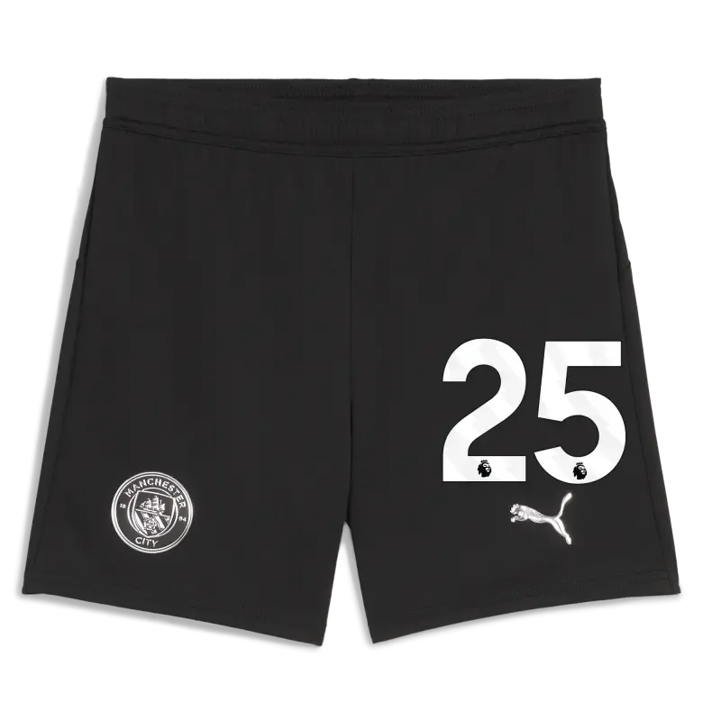 Kids' Manchester City Football Shorts Black 2025/26 With #25