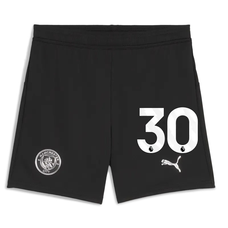 Kids' Manchester City Football Shorts Black 2025/26 With #30