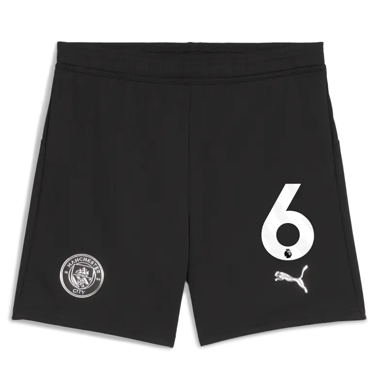 Kids' Manchester City Football Shorts Black 2025/26 With #6