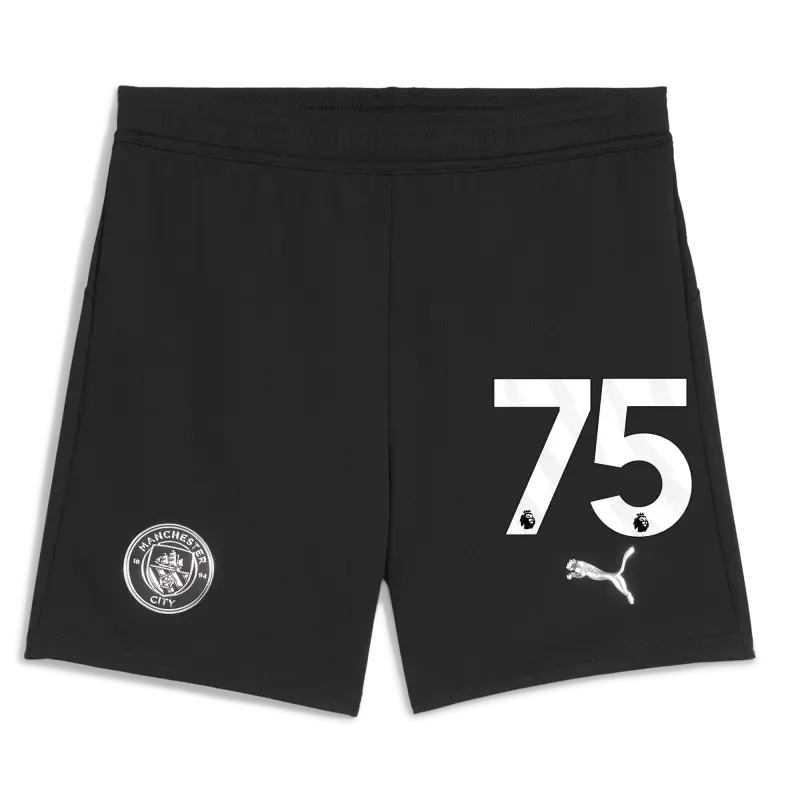 Kids' Manchester City Football Shorts Black 2025/26 With #75