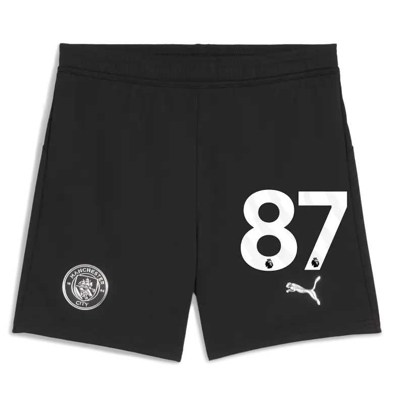 Kids' Manchester City Football Shorts Black 2025/26 With #87