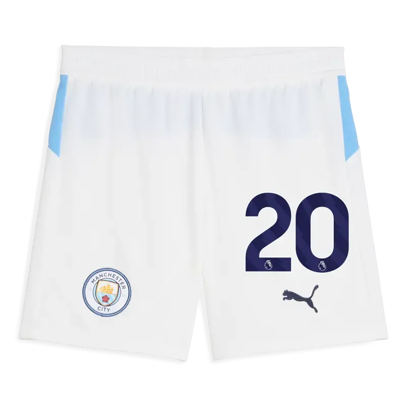 Kids' Manchester City Football Shorts White 2025/26 With #20