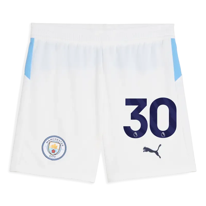 Kids' Manchester City Football Shorts White 2025/26 With #30
