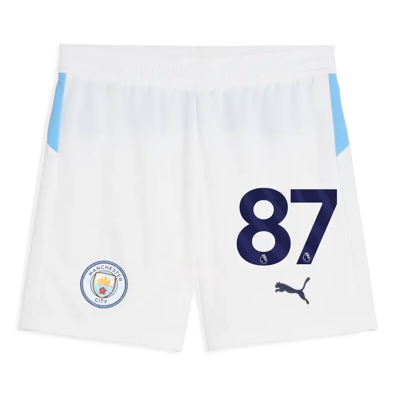 Kids' Manchester City Football Shorts White 2025/26 With #87