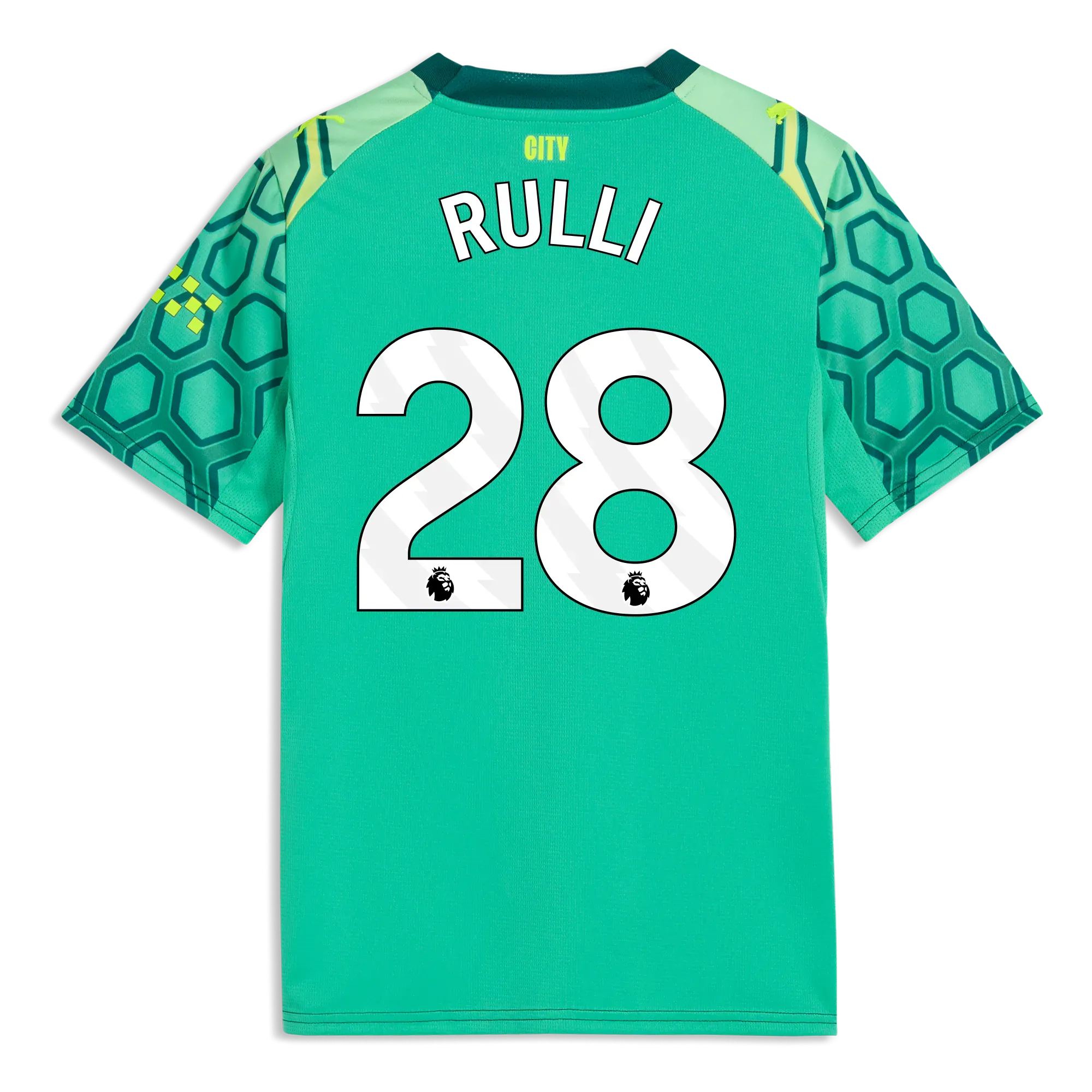 Kids’ Manchester City Goalkeeper Jersey 2026/27 With RULLI 28 Printing | Manchester City Shop
