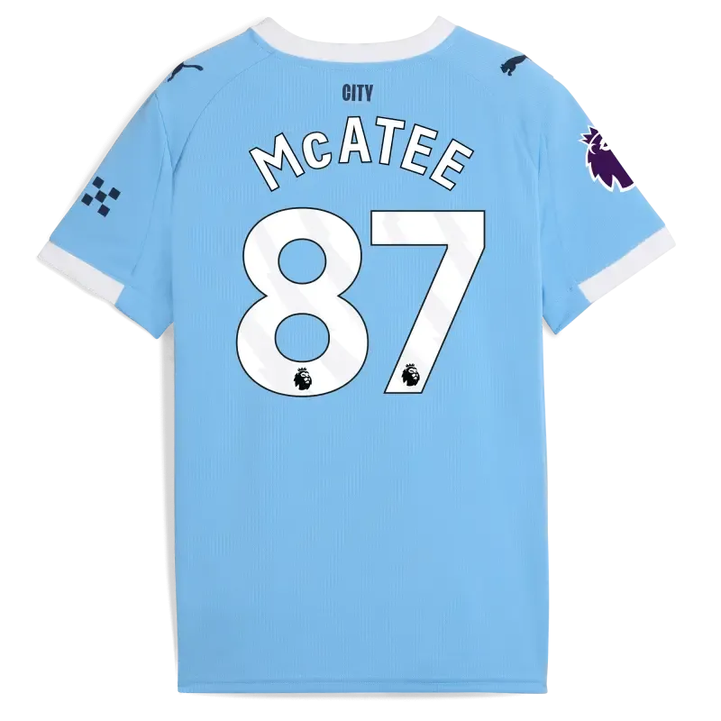 Kids' Manchester City Home Jersey 2025/26 With McATEE 87 Printing
