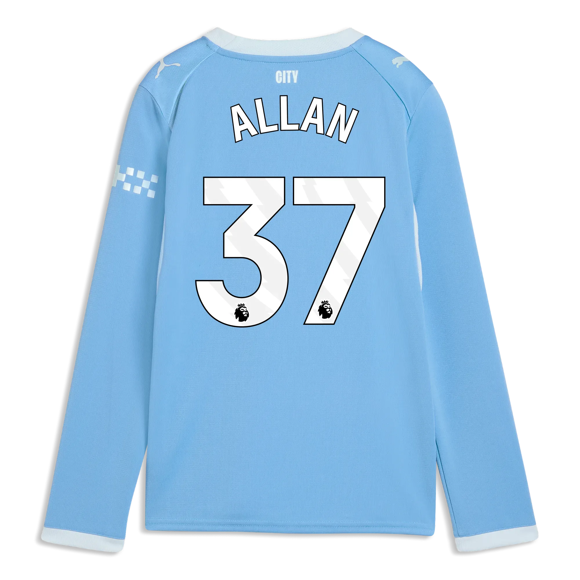 Kids’ Manchester City Home Jersey 2026/27 Long Sleeve With ALLAN 37 Printing | Manchester City Shop