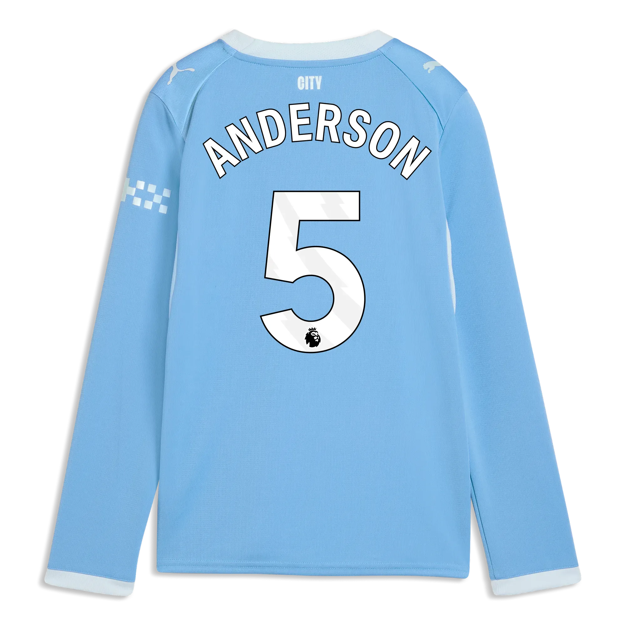 Kids’ Manchester City Home Jersey 2026/27 Long Sleeve With ANDERSON 5 Printing | Manchester City Shop