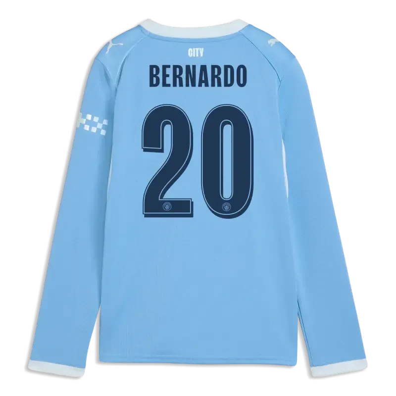 Kids' Manchester City Home Jersey 2026/27 Long Sleeve With BERNARDO 20 Printing