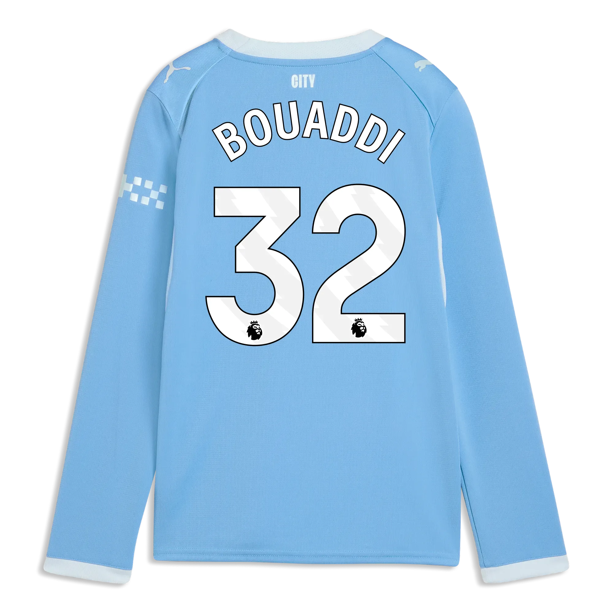 Kids’ Manchester City Home Jersey 2026/27 Long Sleeve With BOUADDI 32 Printing | Manchester City Shop
