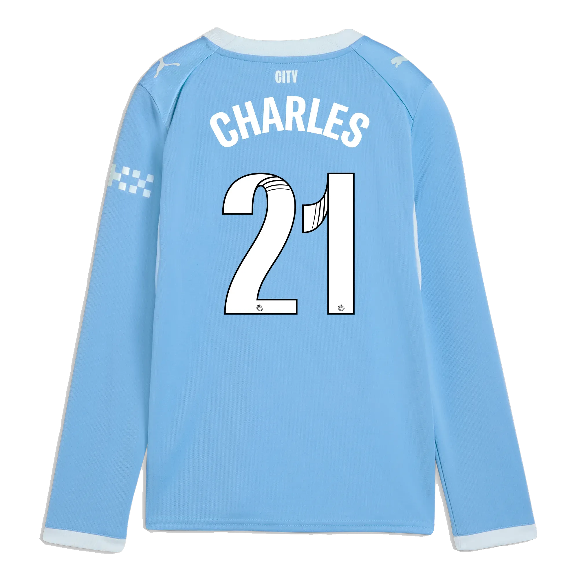 Kids’ Manchester City Home Jersey 2026/27 Long Sleeve With CHARLES 21 Printing | Manchester City Shop