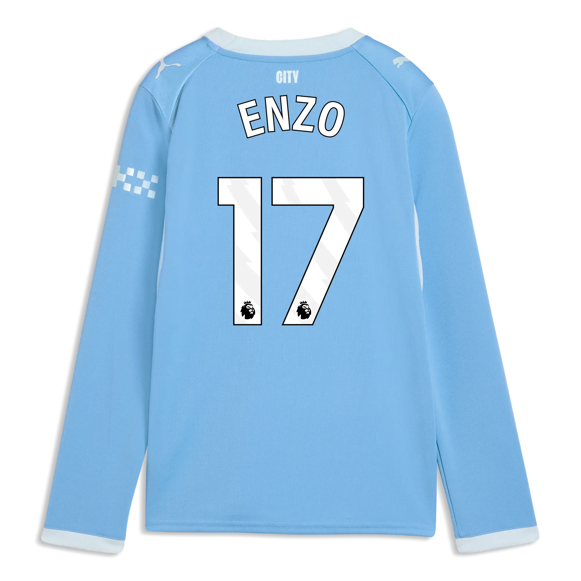 Kids’ Manchester City Home Jersey 2026/27 Long Sleeve With ENZO 17 Printing | Manchester City Shop
