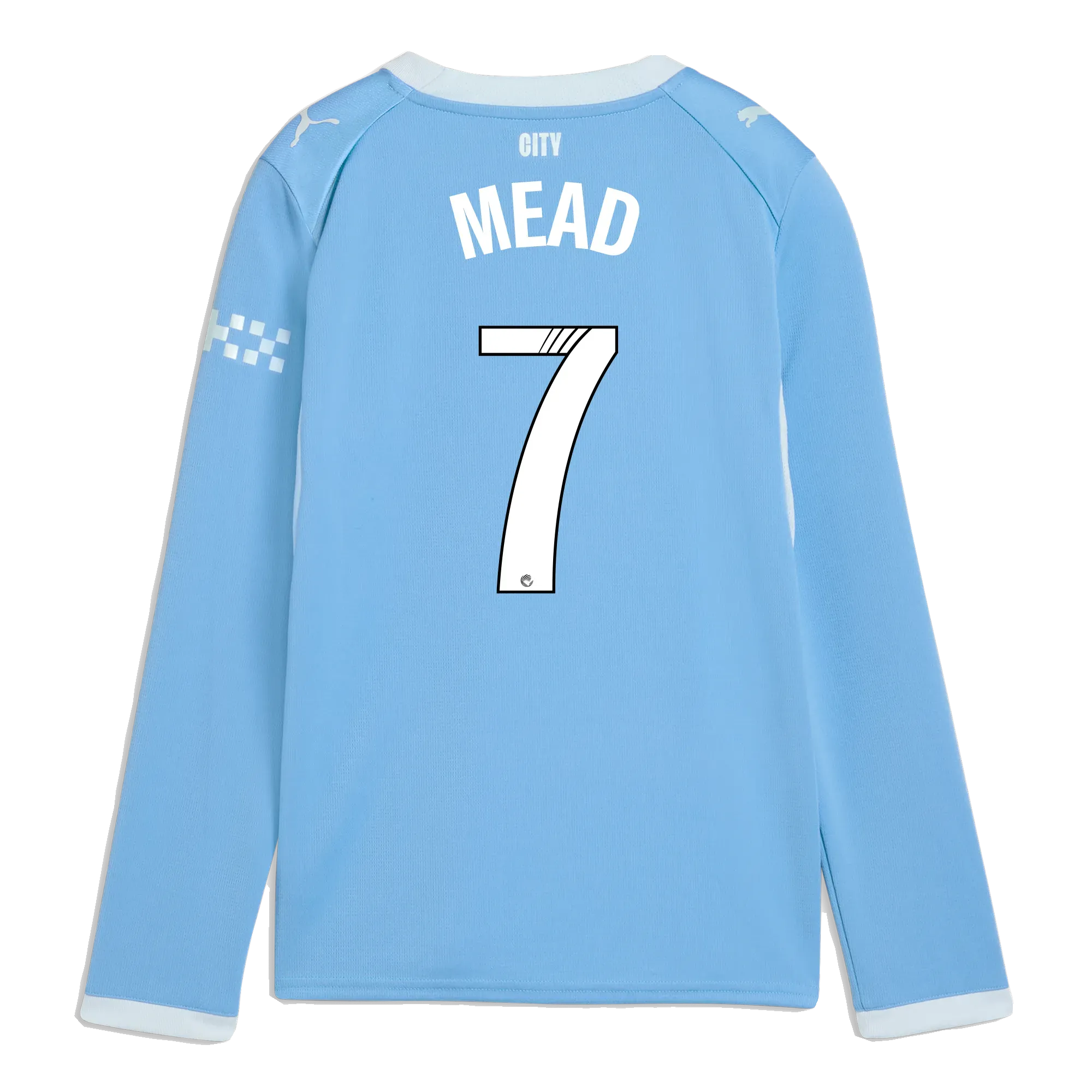 Kids’ Manchester City Home Jersey 2026/27 Long Sleeve With MEAD 7 Printing | Manchester City Shop