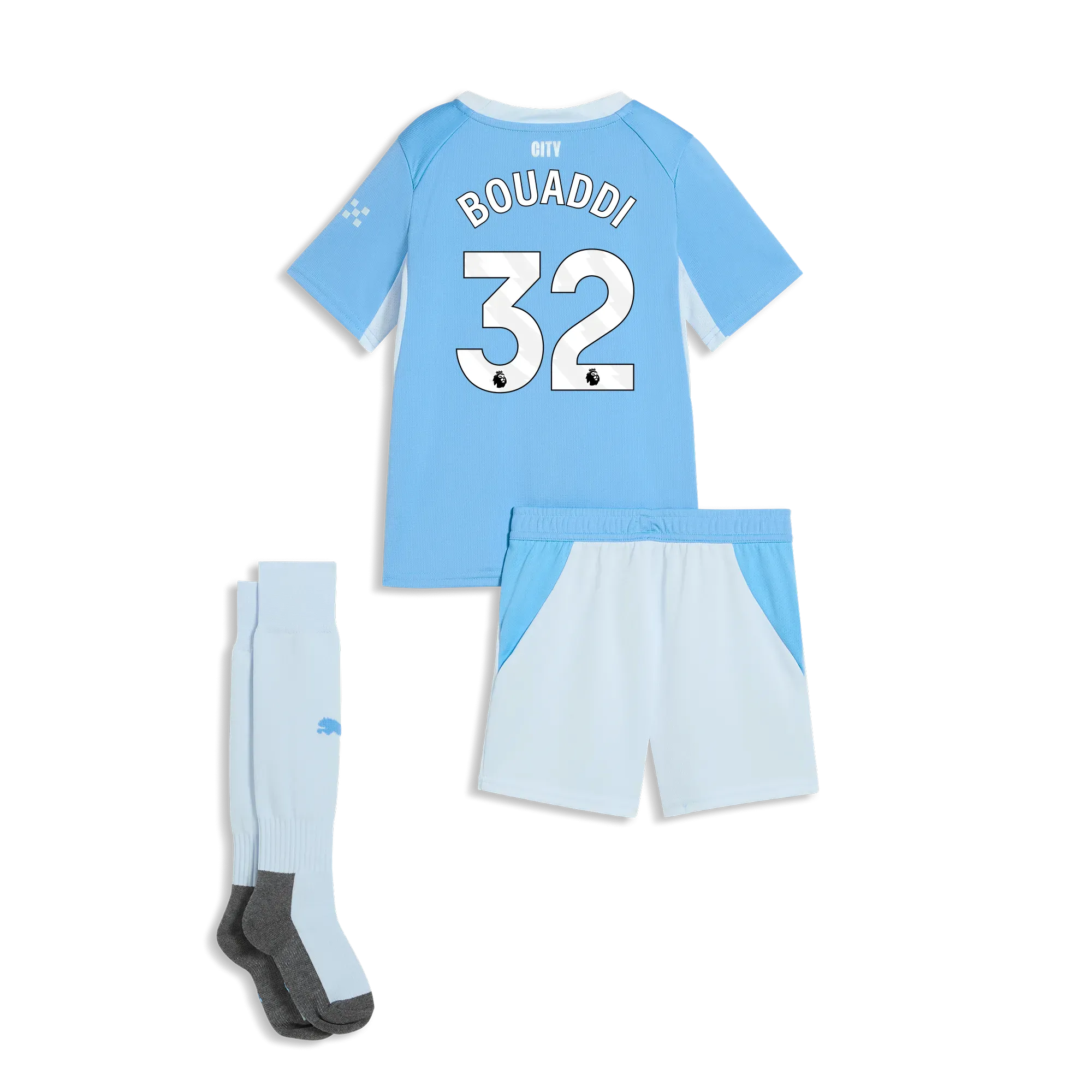 Kids’ Manchester City Home MINI KIT 2026/27 With BOUADDI 32 Printing | Manchester City Shop