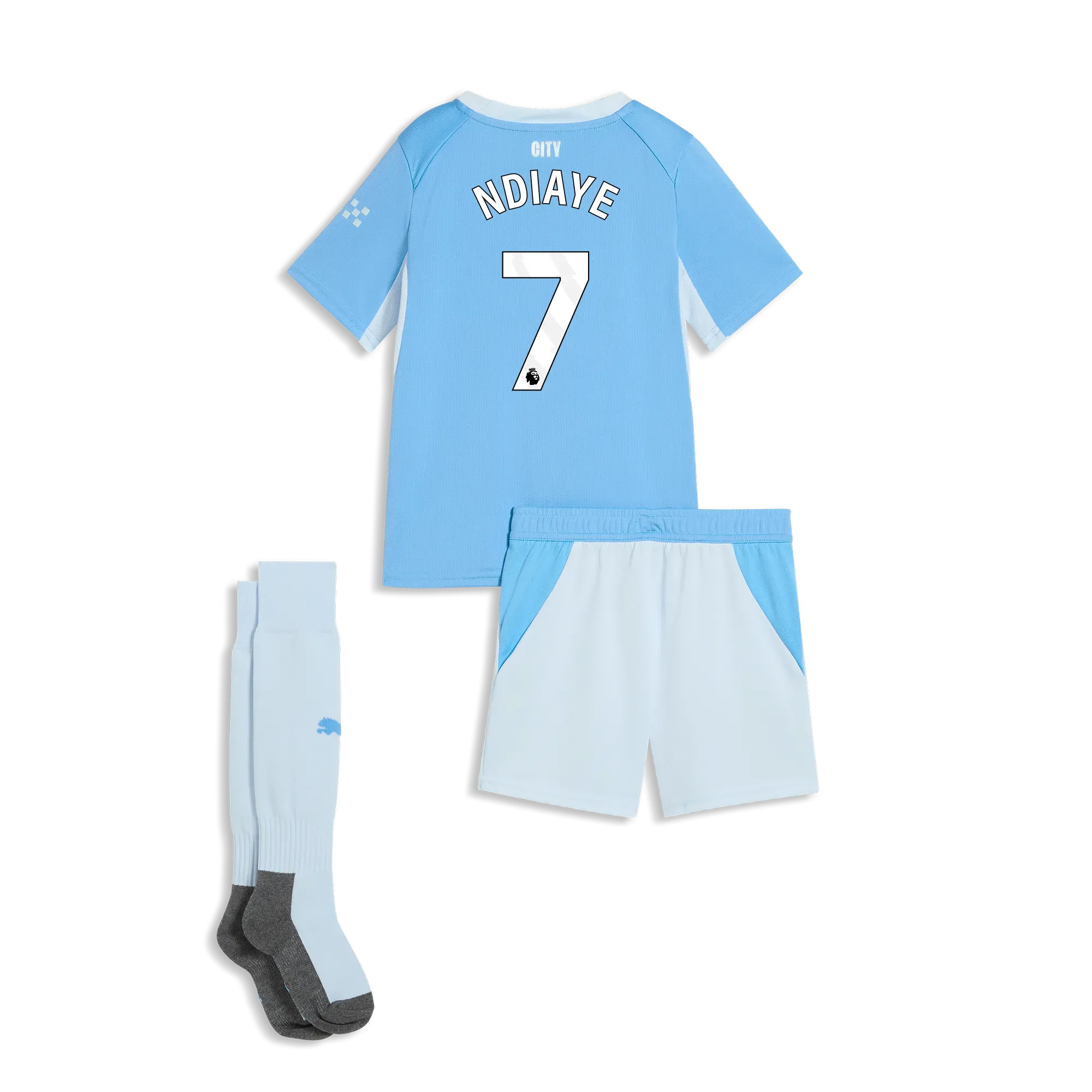 Kids’ Manchester City Home MINI KIT 2026/27 With NDIAYE 7 Printing | Manchester City Shop