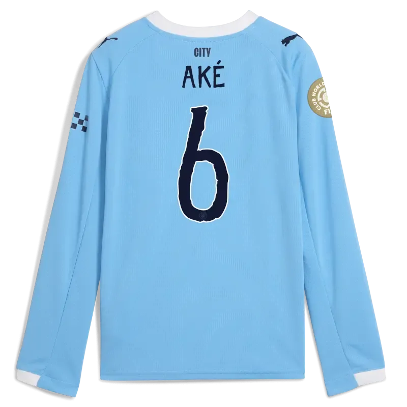 Kids' Manchester City KidSuper Club World Cup Home Jersey 2025/26 Long Sleeve With AKÉ 6 Printing