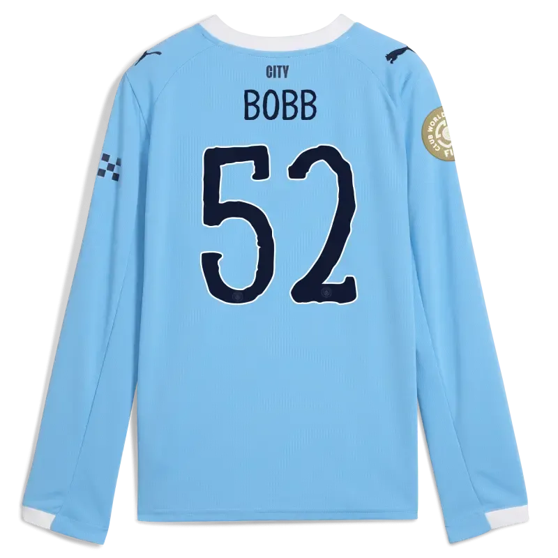 Kids' Manchester City KidSuper Club World Cup Home Jersey 2025/26 Long Sleeve With BOBB 52 Printing
