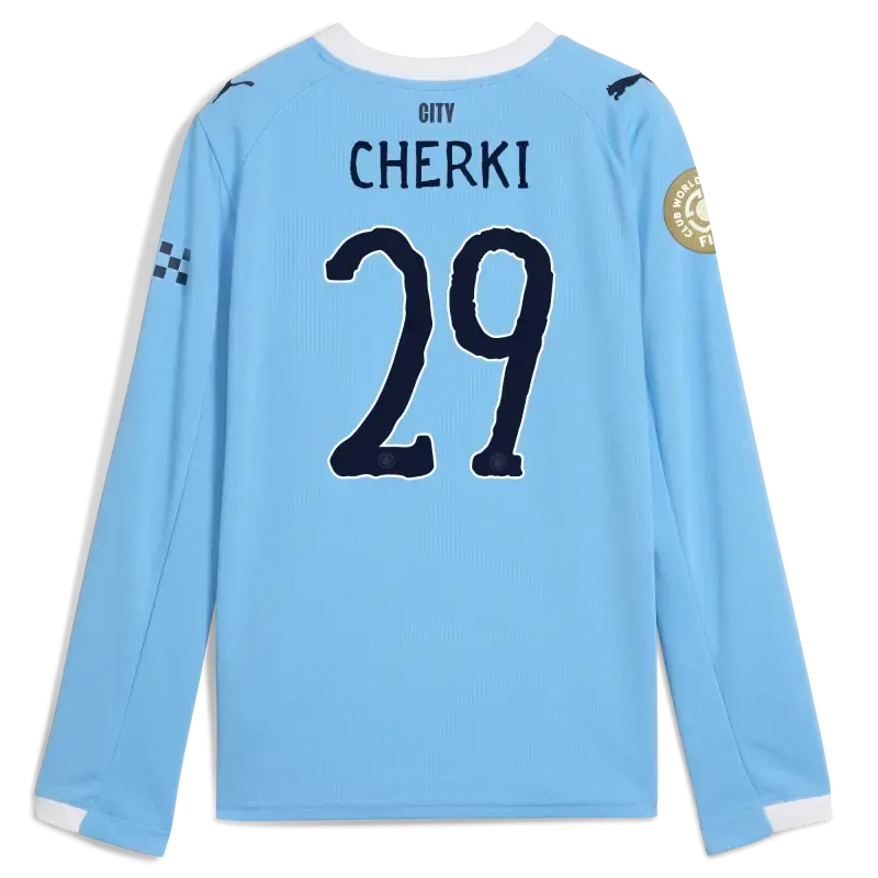 Kids' Manchester City KidSuper Club World Cup Home Jersey 2025/26 Long Sleeve With CHERKI 29 Printing