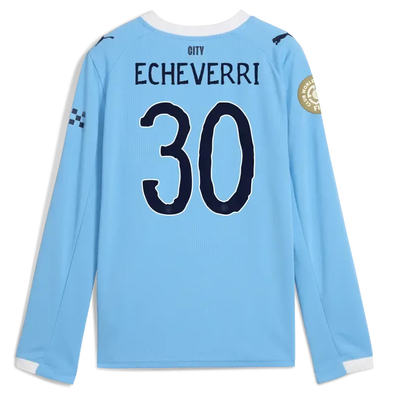 Kids' Manchester City KidSuper Club World Cup Home Jersey 2025/26 Long Sleeve With ECHEVERRI 30 Printing