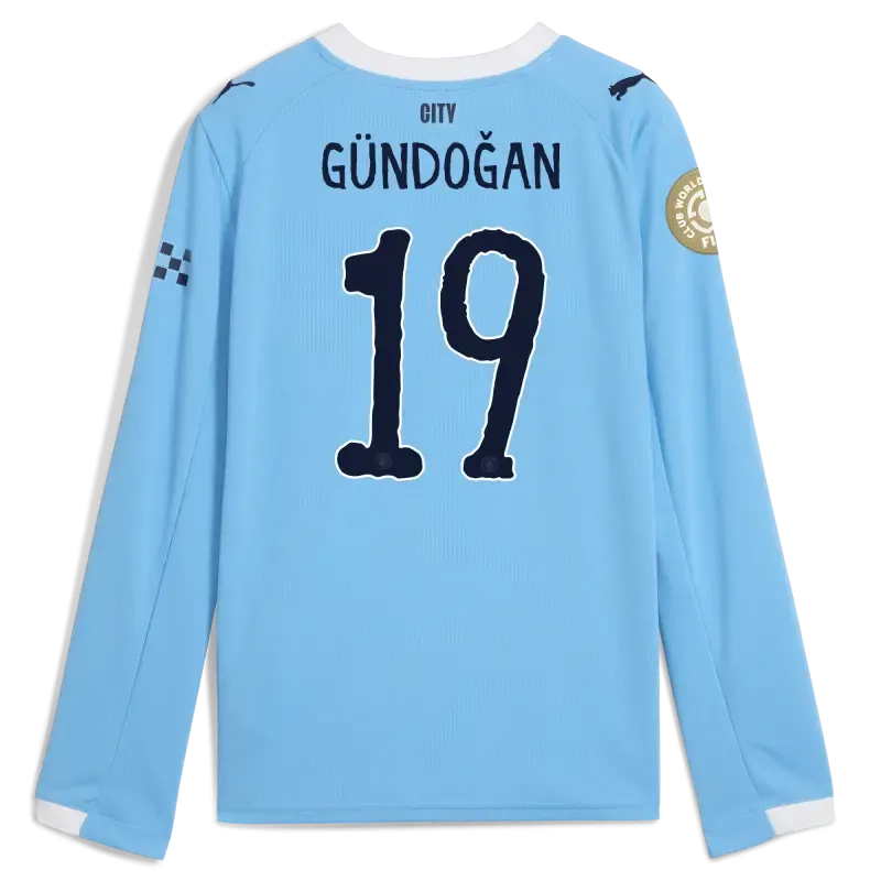 Kids' Manchester City KidSuper Club World Cup Home Jersey 2025/26 Long Sleeve With GÜNDOĞAN 19 Printing