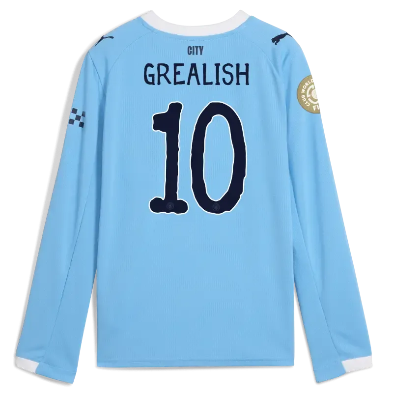 Kids' Manchester City KidSuper Club World Cup Home Jersey 2025/26 Long Sleeve With GREALISH 10 Printing