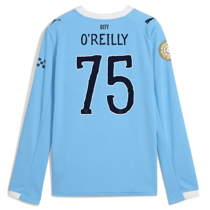 Kids' Manchester City KidSuper Club World Cup Home Jersey 2025/26 Long Sleeve With O'REILLY 75 Printing