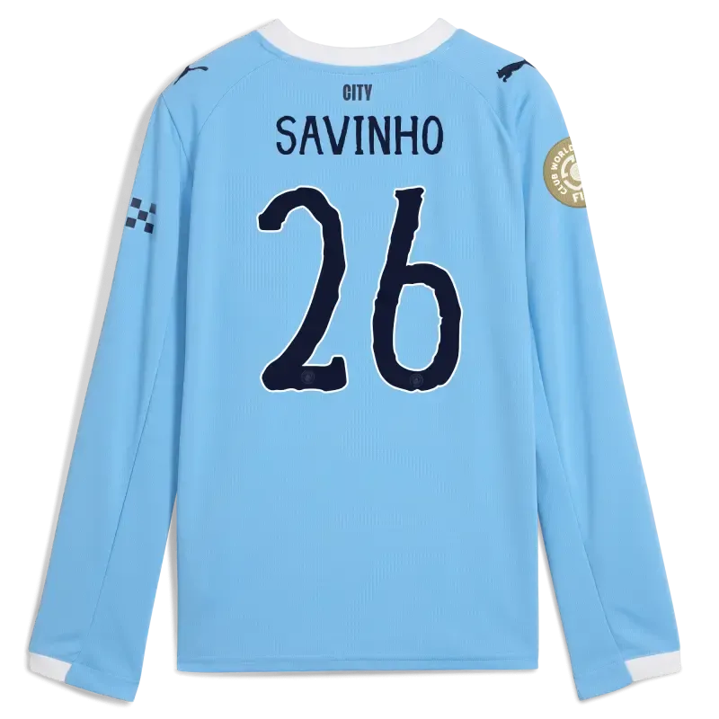 Kids' Manchester City KidSuper Club World Cup Home Jersey 2025/26 Long Sleeve With SAVINHO 26 Printing