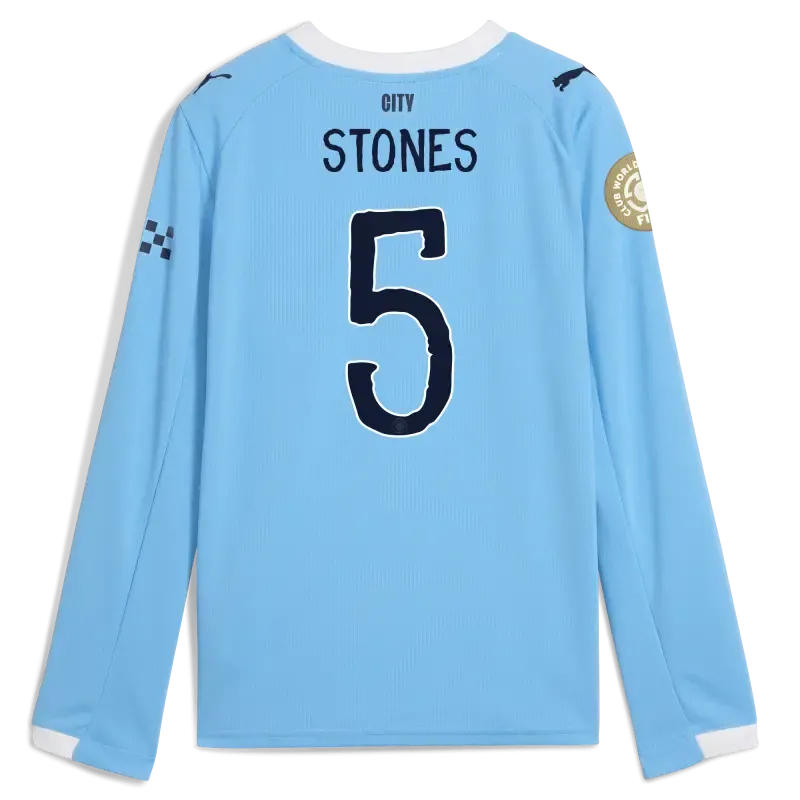 Kids' Manchester City KidSuper Club World Cup Home Jersey 2025/26 Long Sleeve With STONES 5 Printing
