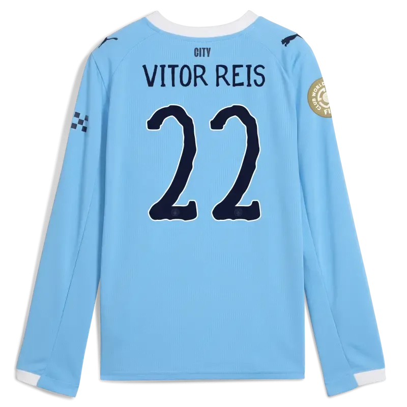 Kids' Manchester City KidSuper Club World Cup Home Jersey 2025/26 Long Sleeve With VITOR REIS 22 Printing