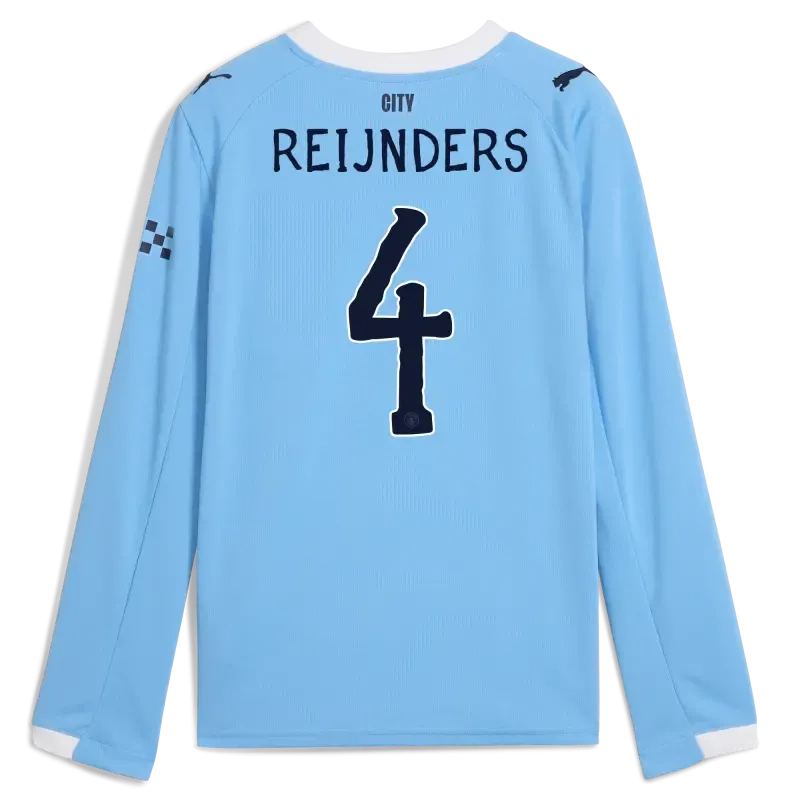 Kids' Manchester City KidSuper Home Jersey 2025/26 Long Sleeve With REIJNDERS 4 Printing