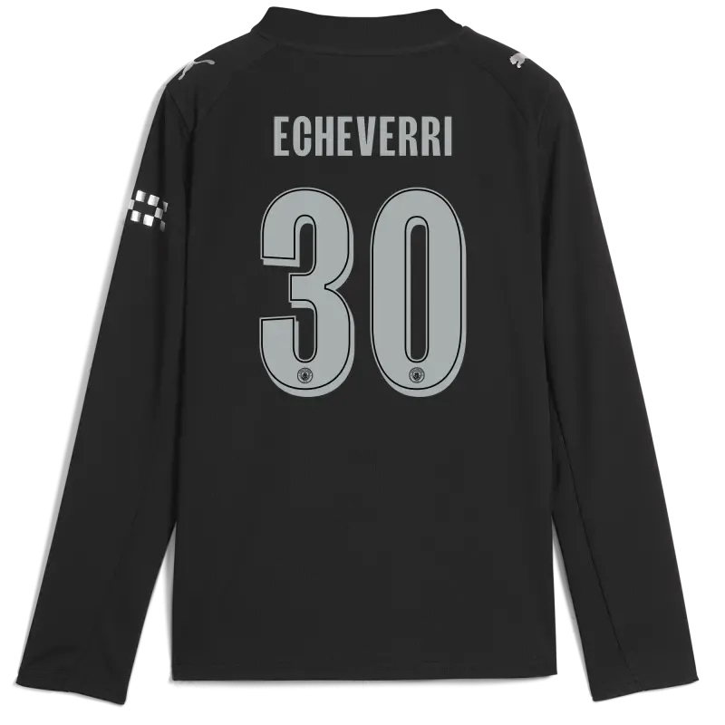 Kids' Manchester City Man City Away Jersey 2025/26 Long Sleeve With ECHEVERRI 30 Printing