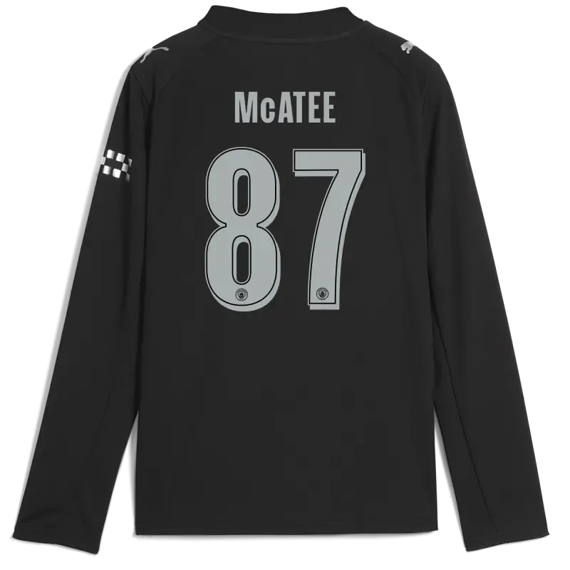 Kids' Manchester City Man City Away Jersey 2025/26 Long Sleeve With McATEE 87 Printing