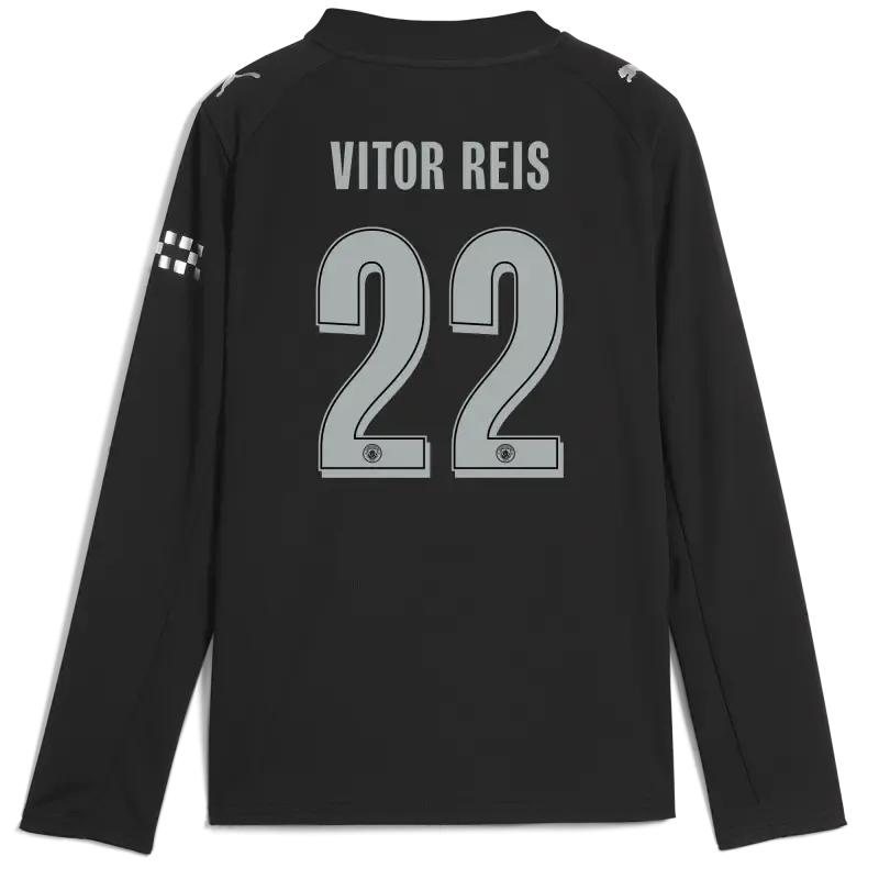 Kids' Manchester City Man City Away Jersey 2025/26 Long Sleeve With VITOR REIS 22 Printing