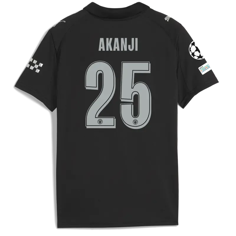 Kids' Manchester City Man City Champions League Away Jersey 2025/26 With AKANJI 25 Printing