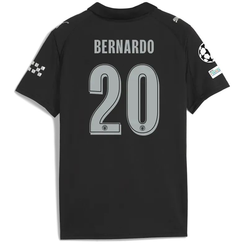 Kids' Manchester City Man City Champions League Away Jersey 2025/26 With BERNARDO 20 Printing