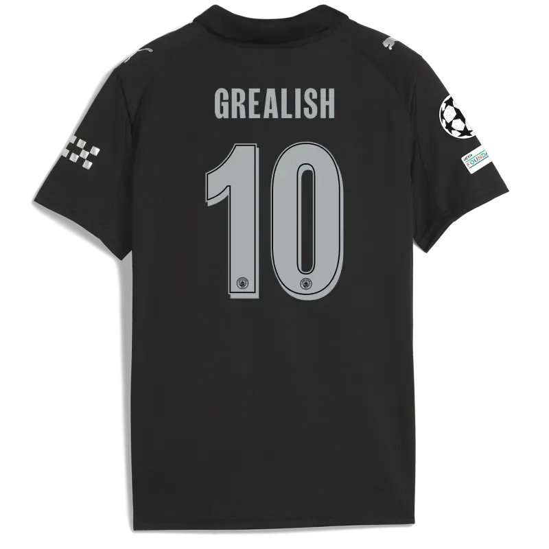 Kids' Manchester City Man City Champions League Away Jersey 2025/26 With GREALISH 10 Printing