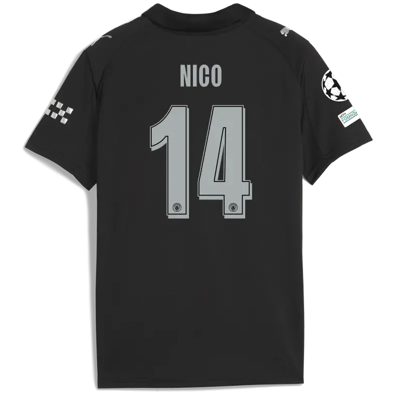 Kids' Manchester City Man City Champions League Away Jersey 2025/26 With NICO 14 Printing