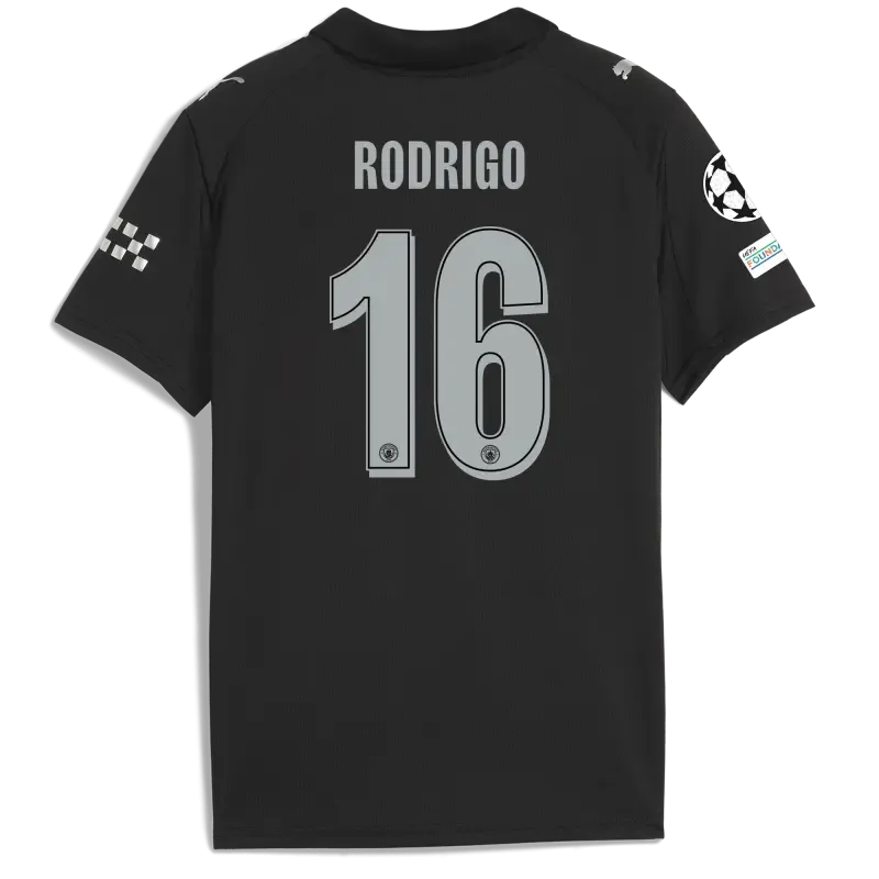 Kids' Manchester City Man City Champions League Away Jersey 2025/26 With RODRIGO 16 Printing