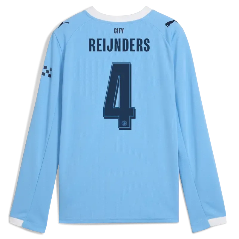 Kids' Manchester City Man City Home Jersey 2025/26 Long Sleeve With REIJNDERS 4 Printing