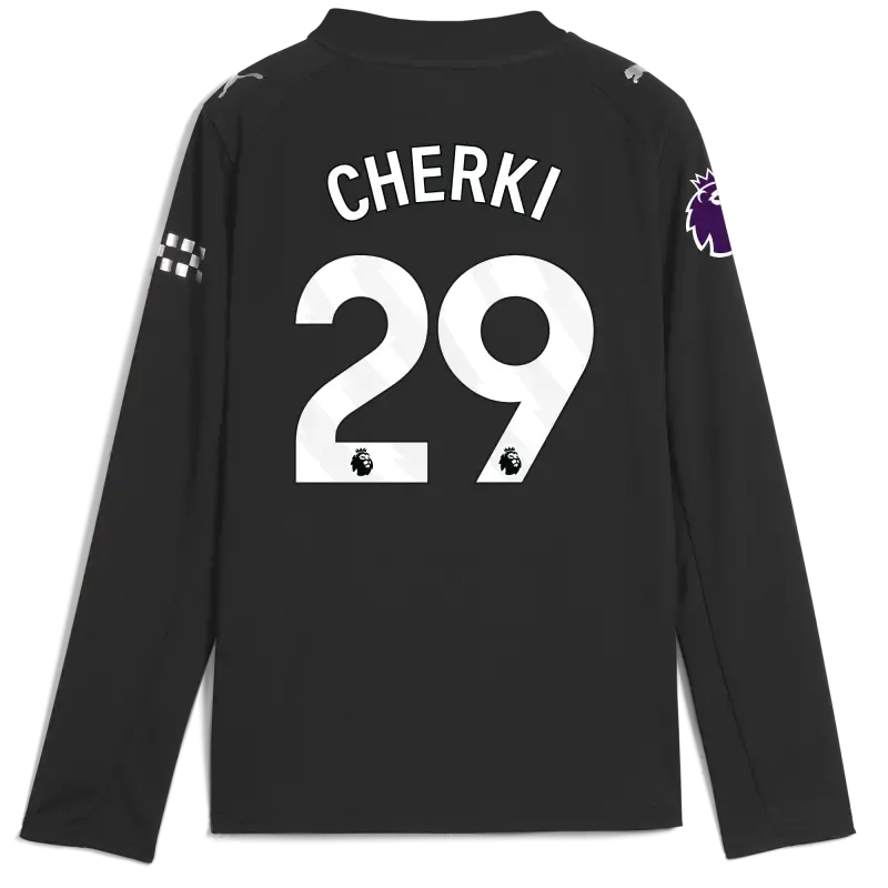 Kids' Manchester City Premier League Away Jersey 2025/26 Long Sleeve With CHERKI 29 Printing