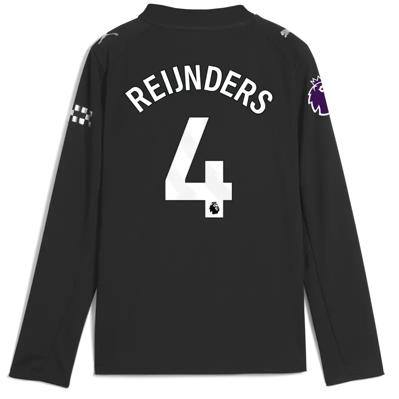 Kids' Manchester City Premier League Away Jersey 2025/26 Long Sleeve With REIJNDERS 4 Printing
