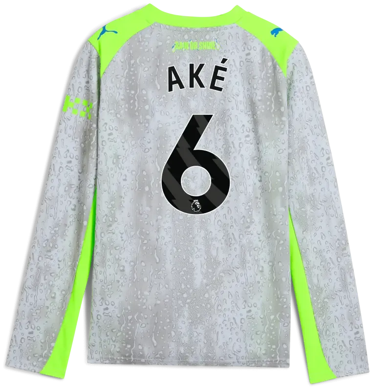 Kids' Manchester City Third Jersey 2025/26 Long Sleeve With AKÉ 6 Printing