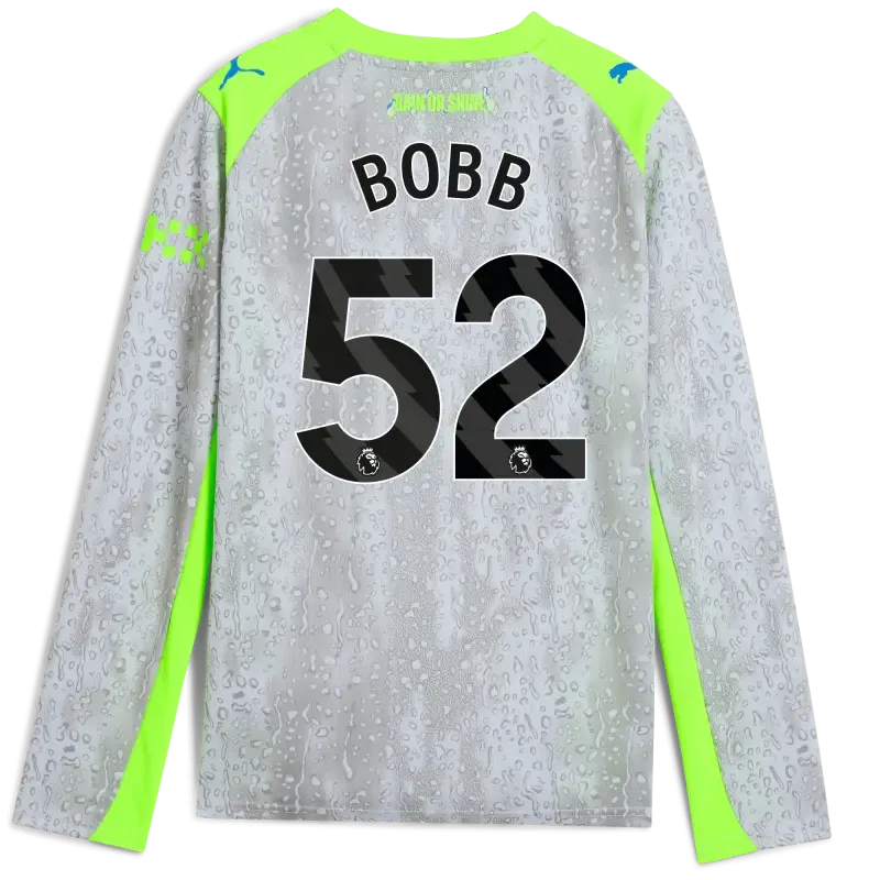 Kids' Manchester City Third Jersey 2025/26 Long Sleeve With BOBB 52 Printing