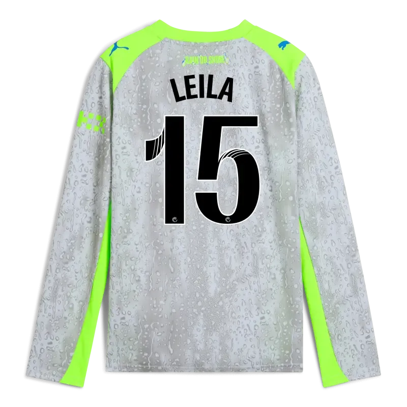 Kids' Manchester City Third Jersey 2025/26 Long Sleeve With LEILA 15 Printing