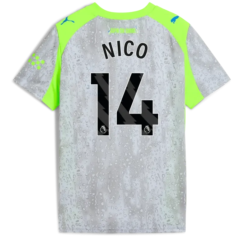Kids' Manchester City Third Jersey 2025/26 With NICO 14 Printing